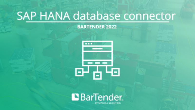 A white Bartender SAP HANA database connector pictogram on a green background